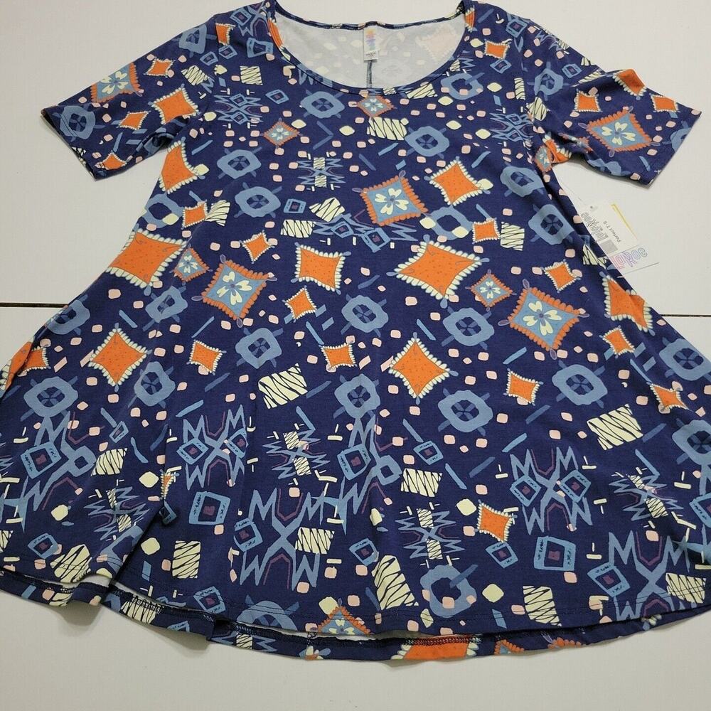 LuLaRoe Tunic Perfect T Womens Small Shirt Blue Flare Short Sleeve Comfort Top‎